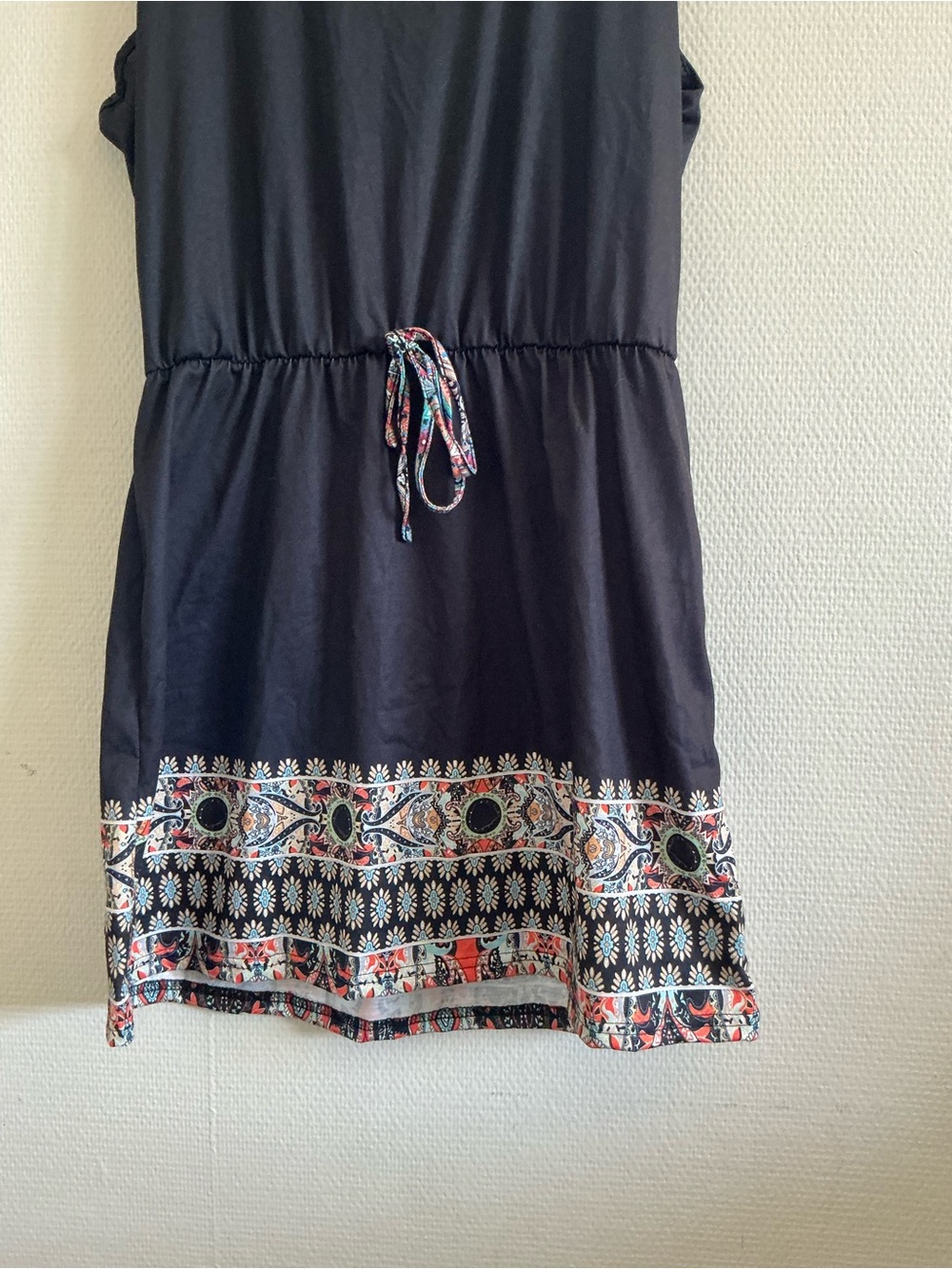 Black Boho Sleeveless Dress | Size XL | Adjustable Drawstring Waist - Picture 3 of 5
